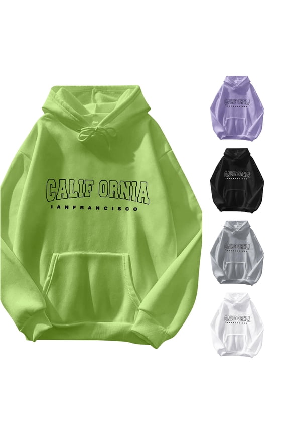 Women Monogram Print Long Sleeve Drawstring Hooded Sweatshirt With Pockets Oversized Versatile Tops Daily Wear