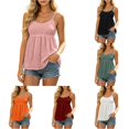 thumbnail image 1 of CUSTG Women Sleeveless Mesh Embroidered Solid Color Camisole Tops Lace Up Tank Layering O-Neck Soft Ladies Summer Shirts, 1 of 6