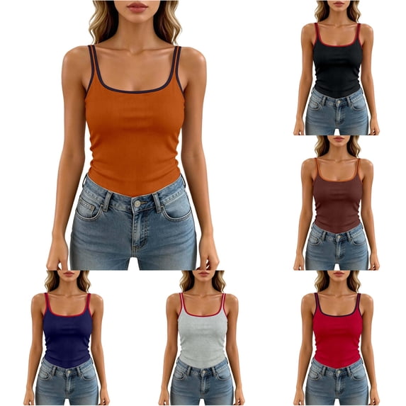 CUSTG Women Solid Color Camis Sleeveless Color Knit Tank Tops With Built In Bra Padding Backless O-NeckOuterwear For Modern Casual Fitness Birthday Ladies Summer Shirts