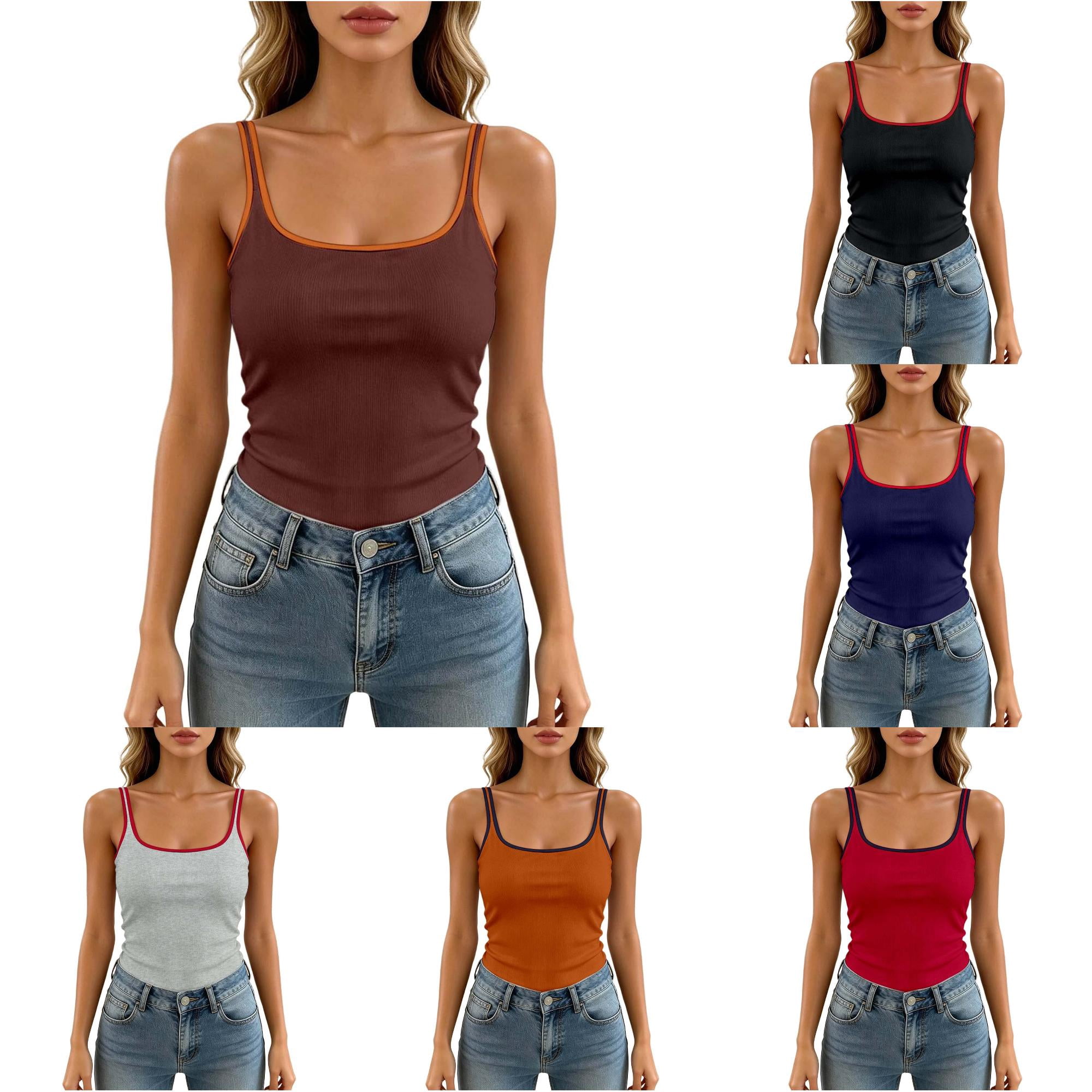 Custg CUSTG Women Solid Color Camis Sleeveless Color Knit Tank Tops With ...