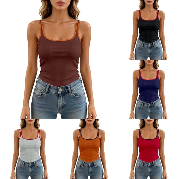 CUSTG Women Solid Color Camis Sleeveless Color Knit Tank Tops With Built In Bra Padding Backless O-NeckOuterwear For Modern Casual Fitness Breathable Female Summer Shirts