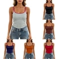 thumbnail image 1 of CUSTG Women Solid Color Camis Sleeveless Color Knit Tank Tops With Built In Bra Padding Backless O-NeckOuterwear For Modern Casual Fitness Holiday Female Summer Shirts, 1 of 5