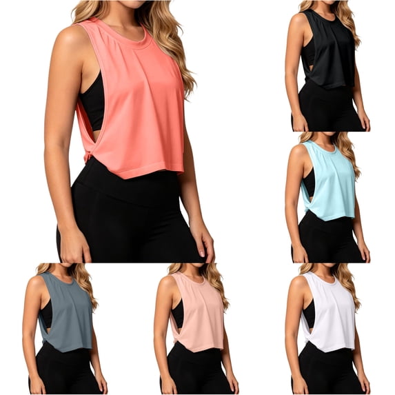 CUSTG Women Solid Color Camis Sleeveless O-Neck Workout Tank Tops Sun Athletic Yoga Shirt For Fitness Running Soft Female Summer Shirts