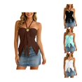 thumbnail image 1 of CUSTG Women Solid Color Camis Sleeveless Summer Halter Neck Tank Tops Lightweight Tank With Unique Strap Design Casual Sleeveless Blouse For Warm Weather Stylish Ladies Shirts, 1 of 5