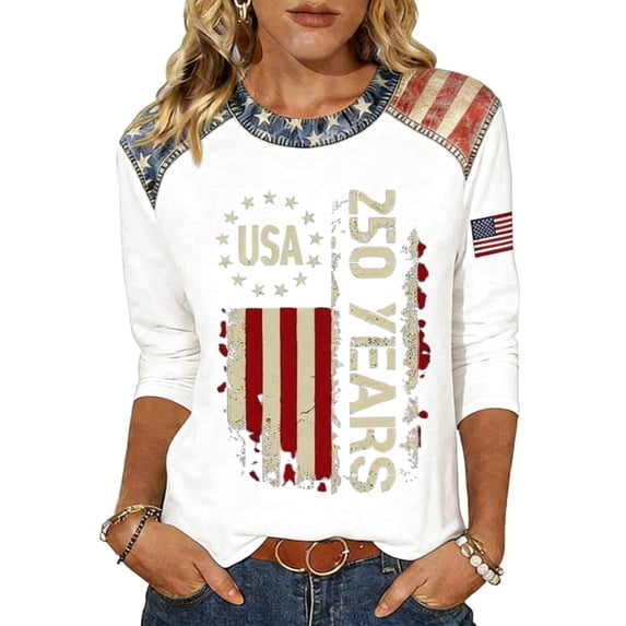 CUSTG Women T-Shirts Casual Loose Fit Short Sleeve T Shirt Graphic Print Round Neck Tops Fall 1776-2026 Celebrate America's 250th Anniversary Relaxed Fit Streetwear