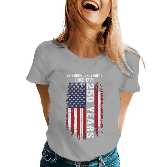 CUSTG Women T-Shirts Casual Short Sleeve Crew Neck Graphic Printed T Shirt Tops Everyday Celebrate America's 250th Anniversary Cozy 1776-2026 Tee