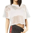 thumbnail image 1 of CUSTG Women T-Shirts Mesh Short Sleeve Cover Up See Through Fishnet T Shirt Crop Tops Holiday O-Neck Tee, 1 of 5