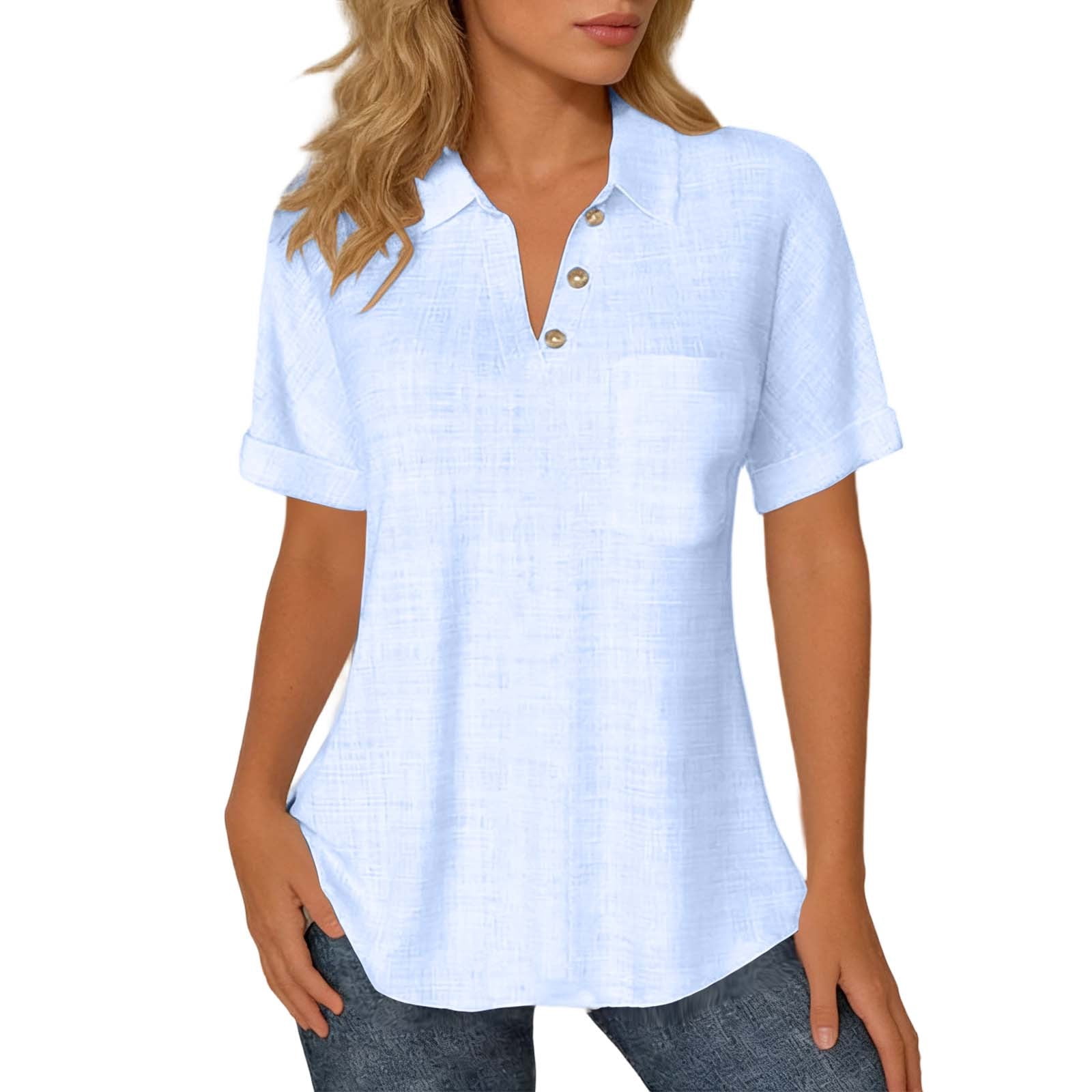 Custg CUSTG Women T-Shirts Relaxed Fit Knit Shirt Short Sleeve Pocket ...