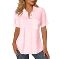 thumbnail image 1 of CUSTG Women T-Shirts Relaxed Fit Knit Shirt Short Sleeve Pocket Lightweight Casual Tops Solid Color Lapel Comfort Streetwear, 1 of 6