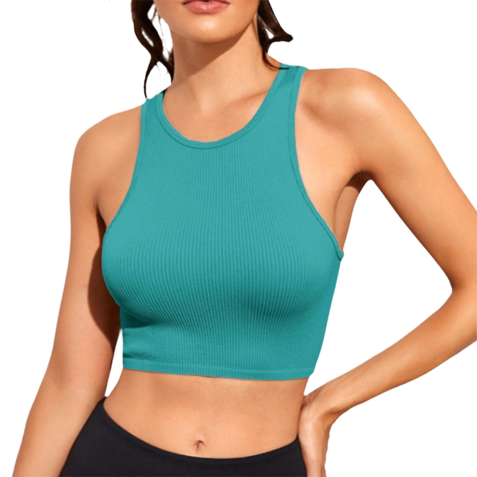 Custg CUSTG Women Tank Top Fashion Crew Neck Cropped Stretchy Camisole Yoga ...