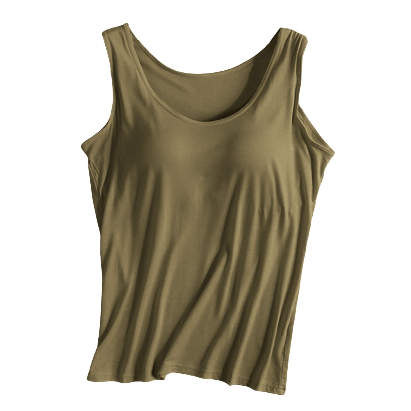 Custg CUSTG Women Tank Top Fashion Simple Crew Neck Stretchy Built In Bra ...