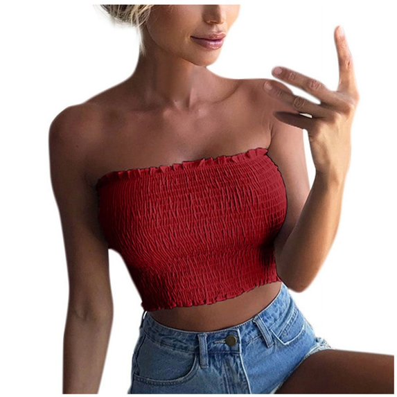 CUSTG Women Tank Top Sexy Fashion Slim Fit Strapless Solid Color Cropped Camisole Breathable Lightweight Vest Top For Ladies Daily Wear And Layering,Red,M