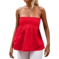 thumbnail image 1 of CUSTG Women Tank Top Summer Simple Stylish Versatile Strapless Ruffle Flowy Design Camisole Comfortable Vest For Ladies Casual Daily Wear And Layering,Red,L, 1 of 9