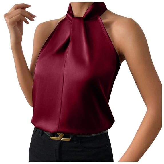 CUSTG Women Tank Top Trendy Elegant Satin Slim Fit Halter Neck Camisole Lightweight Comfortable Vest Top For Ladies Daily Work Wear And Office Wear,Red,M