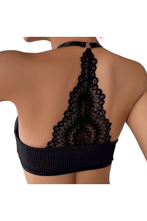 Women Tank Top Trendy Halter Neck Stretchy Lace Patchwork Back Design Cropped Camisole Vintage Spaghetti Strap Casual Vest For Ladies Daily Wear And Layering,Black,M