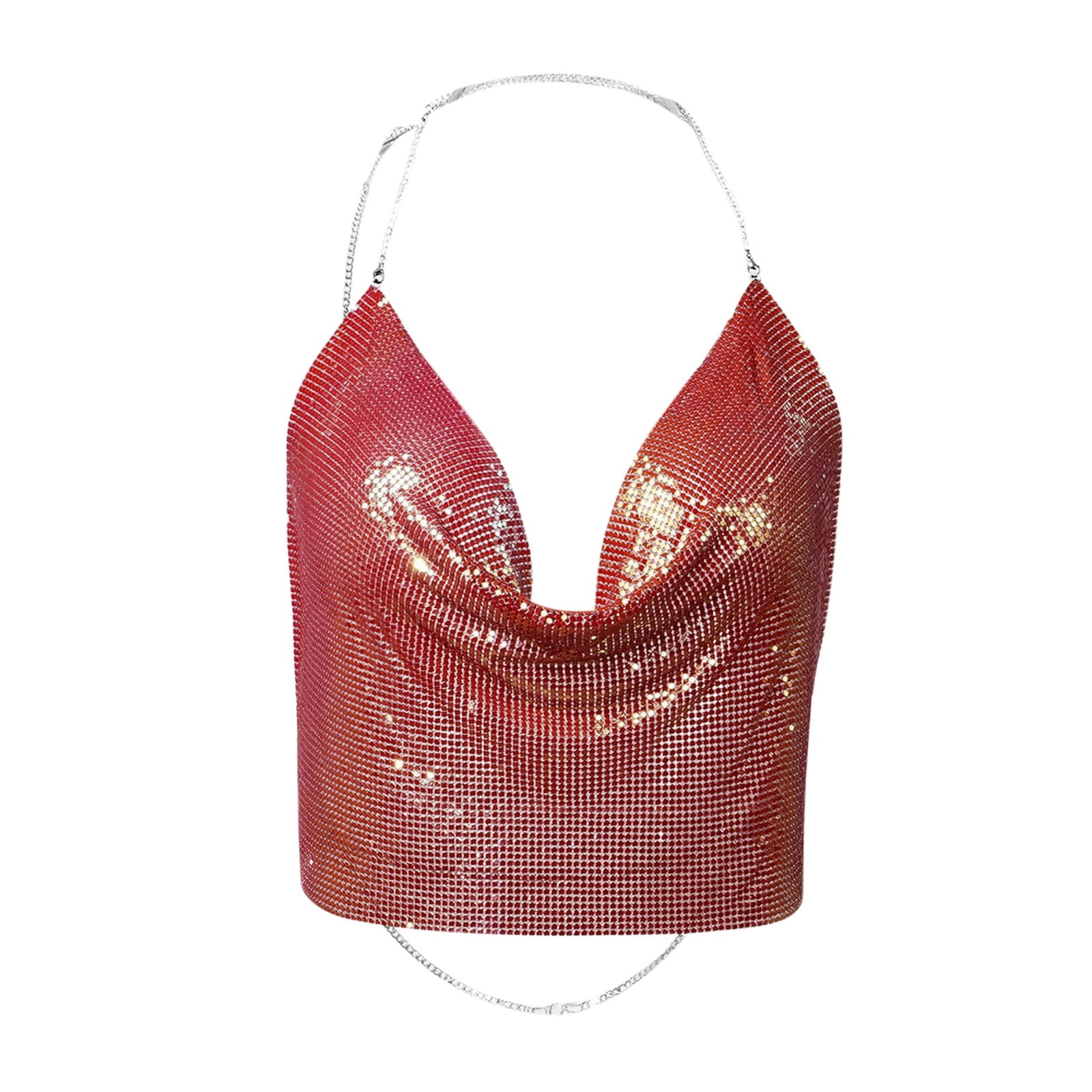 Custg CUSTG Women Tank Top Trendy Metallic Sequin Slim Fit Halter Neck ...
