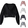 thumbnail image 1 of CUSTG Women Zip Up Hoodie Cropped Double Zipper Sweatshirt Casual Streetwear Solid Color Long Sleeve Breathable Tops Daily Wear, 1 of 4