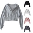 thumbnail image 1 of CUSTG Women Zip Up Hoodie Cropped Double Zipper Sweatshirt Casual Streetwear Solid Color Long Sleeve Fashionable Tops Daily Wear, 1 of 4