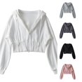 thumbnail image 1 of CUSTG Women Zip Up Hoodie Cropped Double Zipper Sweatshirt Casual Streetwear Solid Color Long Sleeve Stylish Tops Daily Wear, 1 of 4