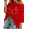 thumbnail image 1 of CUSTG Women's T-Shirts Hollow Out Short Sleeve T Shirt Summer Casual Knit Tops Beach Cover Up Daily Wear Comfortable Breathable Fashion Tee Versatile O-Neck Steetwear, 1 of 6