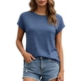 thumbnail image 1 of CUSTG Women's T-Shirts Summer Short Sleeved T Shirt Solid Color Tops Leisure O-Neck Tee, 1 of 4
