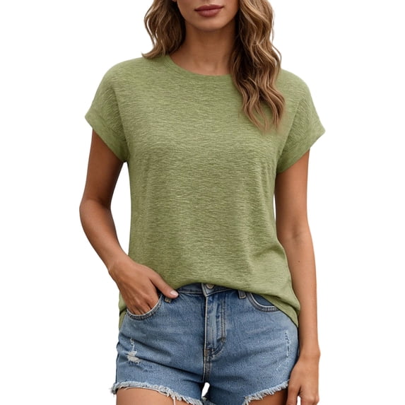 CUSTG Women's T-Shirts Summer Short Sleeved T Shirt Solid Color Tops Trendy O-Neck Tee