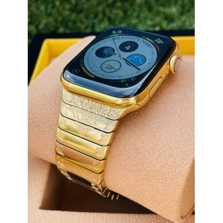 CUSTOM 24K Gold Plated 45MM iWatch SERIES 7 ENGRAVED POLISHED Band LTE GPS