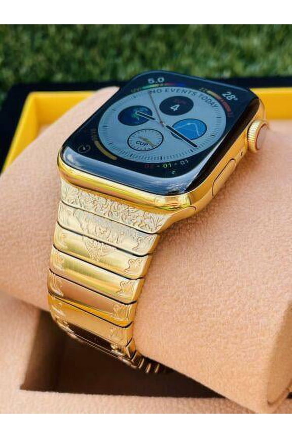 CUSTOM 24K Gold Plated 45MM iWatch SERIES 7 ENGRAVED POLISHED Band LTE GPS