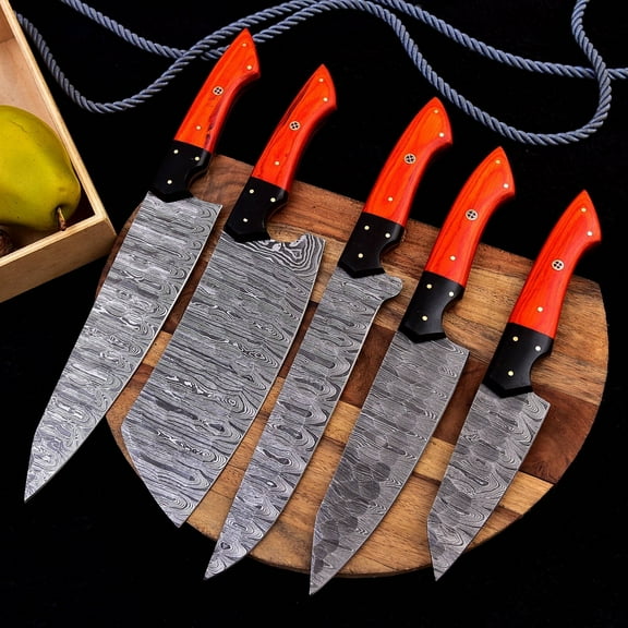 CUSTOM HANDMADE DAMASCUS STEEL CHEF KNIFE SET KITCHEN KNIVES CHEF SET CUTLARY