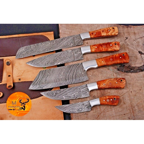 CUSTOM HANDMADE FORGED DAMASCUS STEEL CHEF KNIFE KITCHEN KNIVES CHEF SET 1539