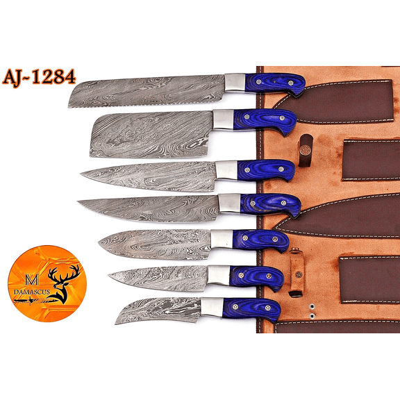 CUSTOM HANDMADE FORGED DAMASCUS STEEL CHEF KNIFE KITCHEN SET W/ WOOD HANDLE 1284