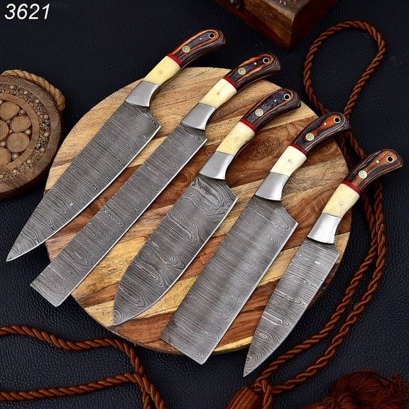 CUSTOM HANDMADE FORGED DAMASCUS STEEL CHEF KNIFE SET KITCHEN KNIVES CHEF SET