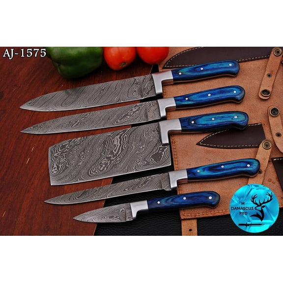 CUSTOM HANDMADE FORGED DAMASCUS STEEL CHEF KNIFE SET KITCHEN KNIVES SET 1575