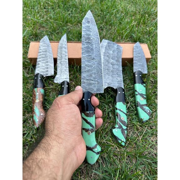 CUSTOM HANDMADE FORGED DAMASCUS STEEL CHEF KNIFE SET KITCHEN KNIVES SET