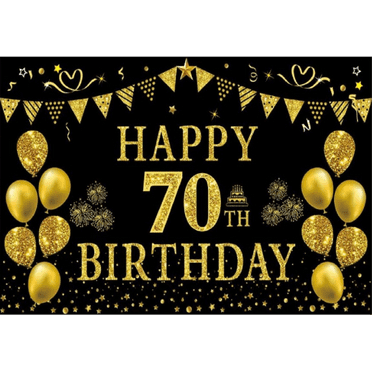 CUSTOM Happy 70th Birthday Party Backdrop Banner Decor Photography Glitter Black Gold