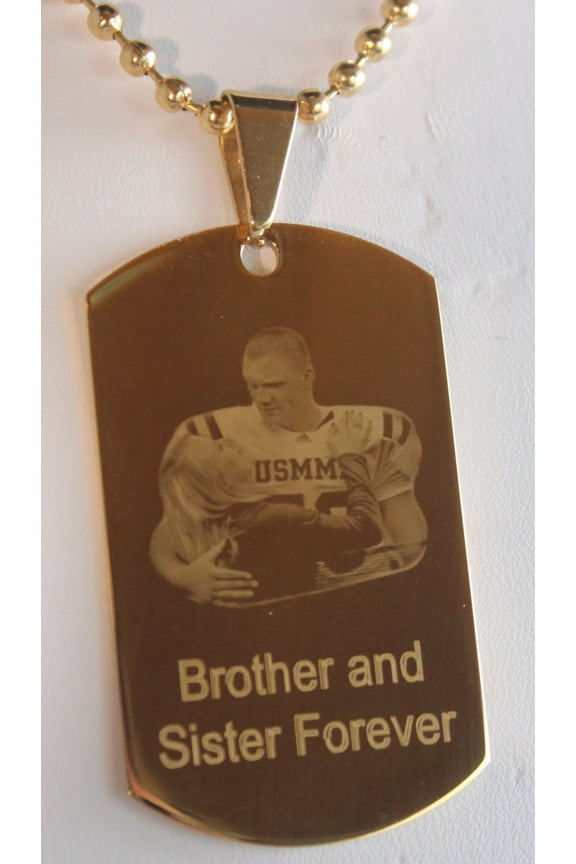 CUSTOM PERSONALIZED PICTURE PHOTO STAINLESS STEEL IPG GOLD DOG TAG NECKLACE ENGRAVE 1 SIDED gold2950photo1