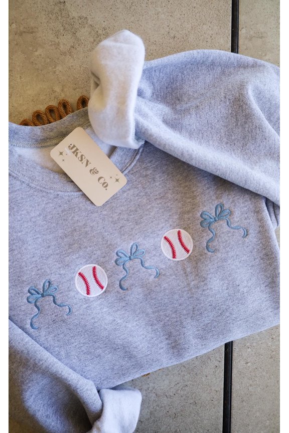 CUSTOMIZABLE Embroidered Coquette Baseball Sweatshirt, Baseball Pullover, Cute Baseball Tee, Baseball and Bows, Perfect Gift!