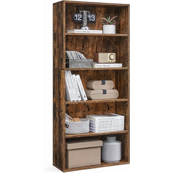 CUSTOS Collection - Bookshelf, 5-Tier Bookcase, Book Shelf, Open Storage Shelf, 9.4 x 23.6 x 52.5 Inches, for Living Room, Home Office, Dining Room, Rustic Brown ULBC165X01