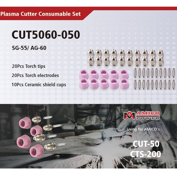 CUT5060-050, 50 pcs Plasma Cutter Consumables, CUT-50/60, APC-50/60, CTS-200