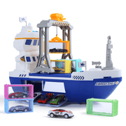 CUTE STONE Cargo Ship Toy Boat and Crane Playset with Lights and Sounds, Transport Containers