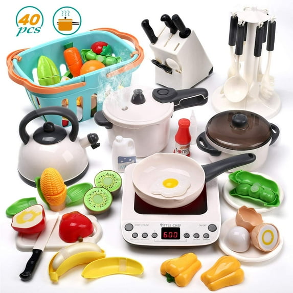CUTE STONE Child Complete Kitchen Cooking Toy Set with Realistic Steam Pressure Pot