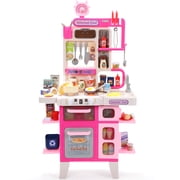 CUTE STONE Kids Kitchen Playset, Play Kitchen Set with Sound & Light, Cooking Stove with Steam, Toy Sink, Play Food and Kitchen Accessories for Pretend Play, Kitchen Toy Set for Toddler Girls, Pink