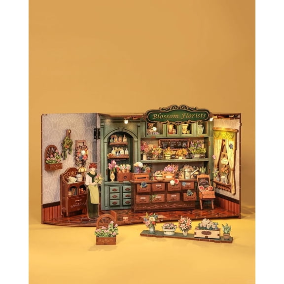 CUTEBEE Book Nook Kit -  Miniature House Dollhouse Kit for Adults and Teens, Booknook Tiny House Bookshelf Decor 3D Wooden Puzzle, Gifts for Family, Friends ( Florists)