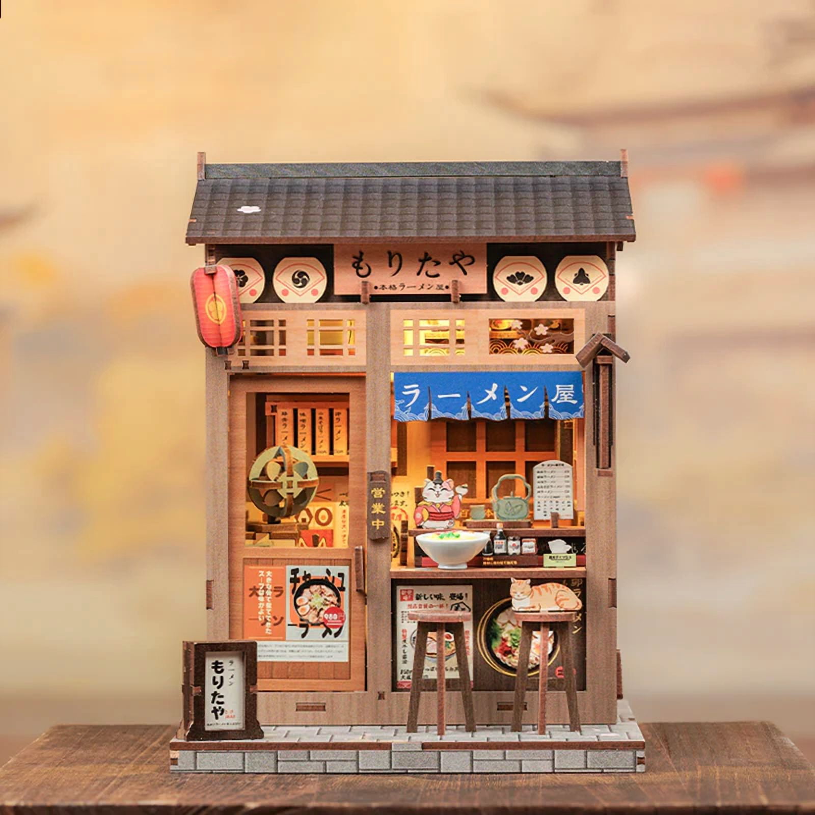 CUTEBEE DIY Book Nook Kit – Morita-Ya Japanese Ramen Shop Miniature Dollhouse Insert with LED Light, 3D Wooden Puzzle Craft Kit for Adults & Teens