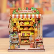 CUTEBEE DIY Book Nook Kit   The Greens  Grocery Miniature Dollhouse Insert with LED Light, 3D Wooden Puzzle Craft Kit for Adults & Teens