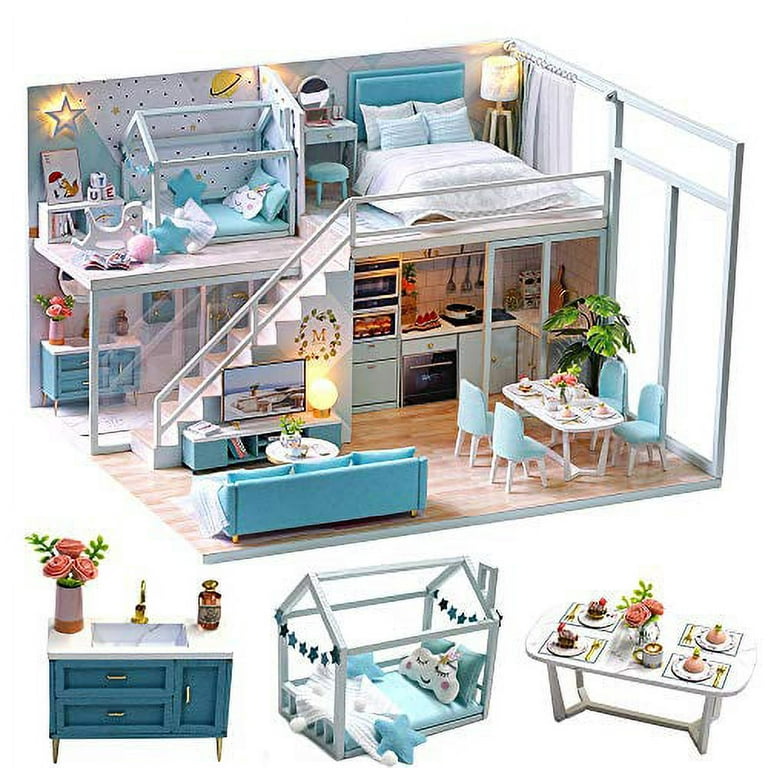 CUTEBEE Dollhouse Miniature with Furniture, DIY Dollhouse Kit Plus Dust  Proof and Music Movement, 1:24 Scale Creative Room Idea M21