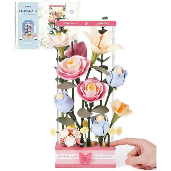 CUTEHELPER 3D Puzzles for Adults, DIY Flower Building Block Set with Dynamic Blooming and LED Light, Botanical Craft Kit Birthday Christmas Thanksgiving Housewarming Gifts for Adults Women Girls Men