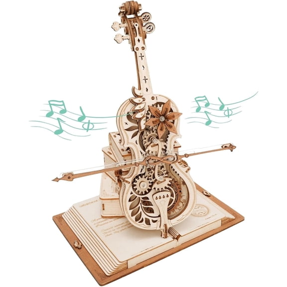 CUTEHELPER 3D Puzzles for Adults 1:5 Scale Cello Model Kit with Base 199pcs Wooden Music Box Building Kit Desk Gift for Men Women Hobby for Adults