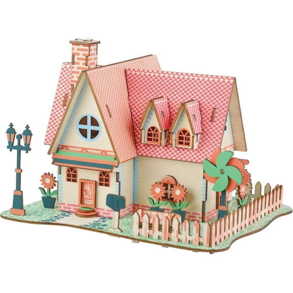 CUTEHELPER 3D Wooden Puzzles for Adults Wooden House Building Model Kits, Hut Model Log Cabin Model Kits, 3D Jigsaw Brain Teaser Puzzles, Sunflower Manor 6.5" 5.3" 4.7 "