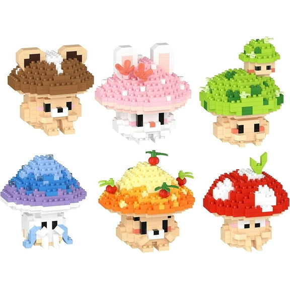 CUTEHELPER 6 Set Mini Cute Mushroom Animals Building Toy Set Adorable Plant Blocks for Creative Play Bonsai Botanical Collection